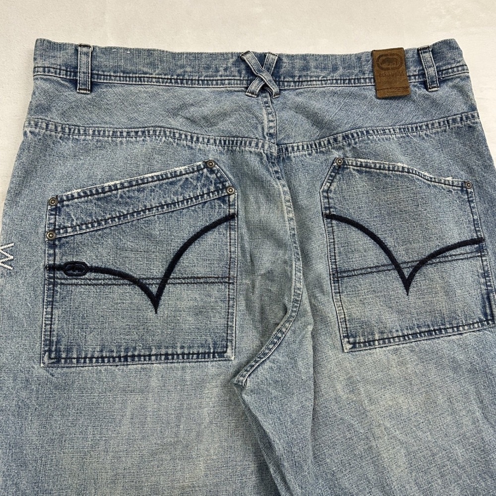 Ecko Unltd Denim Jeans Mens 38 Light Wash Wide Leg Baggy Y2K Streetwear